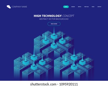 Isometric Server room and big data processing concept, datacenter and data base icon, digital information technology. Vector abstract background