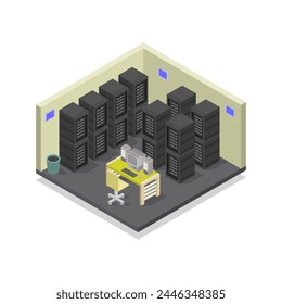 Isometric server room illustrated in vector