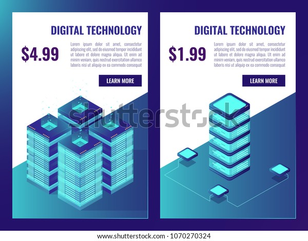 Isometric Server Room Service Brochure Price Stock Vector