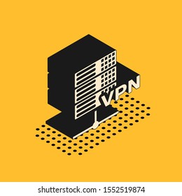 Isometric Server VPN icon isolated on yellow background.  Vector Illustration