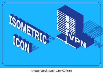 Isometric Server VPN icon isolated on blue background.  Vector Illustration
