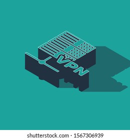 Isometric Server VPN icon isolated on green background.  Vector Illustration