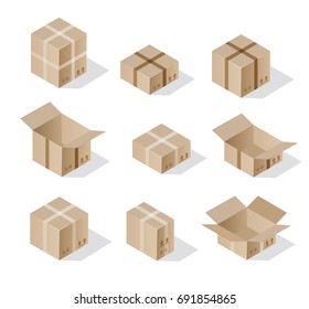 Isometric set 3D gift box holiday packaging case objects