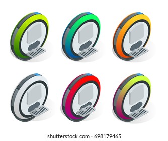 Isometric set of Alternative Eco Transport isolated on a background. Monowheel balance vehicle icon. Flat illustration of monowheel balance vehicle vector icon for web design