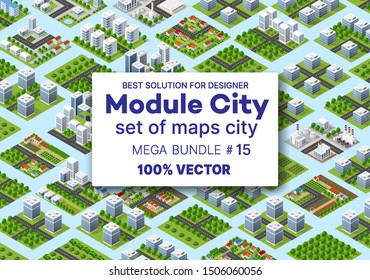 Isometric set architecture design houses buildings transportation of blocks module of areas of the city construction and designing of the perspective apartment of business of the urban environment