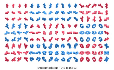 isometric set of arrows, in color on a white background, pointers for infographics and design
