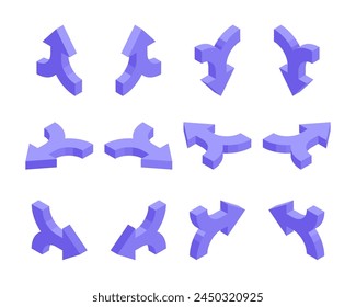 conjunto isométrico de flechas, en color sobre fondo blanco, punteros para infografías y diseño
