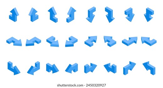 conjunto isométrico de flechas, en color sobre fondo blanco, punteros para infografías y diseño
