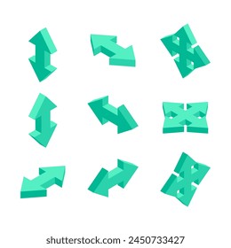 isometric set of arrows, in color on a white background, pointers for infographics and design