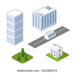 Isometric set city map navigations urban cartography