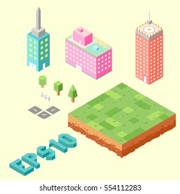 Isometric set with city and park vector illustration