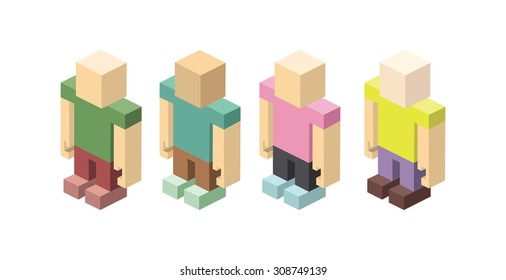 Isometric set of colored figurines man
