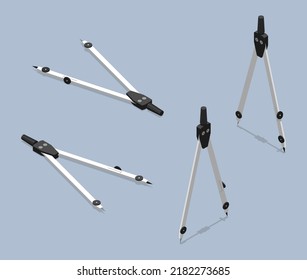 Isometric set of compass. Flat style illustration. Isolated vector for icon, presentation, infographic, website, apps, printing and other uses.