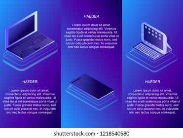 Isometric set of conceptual headings smart devices. Isometric vector illustration