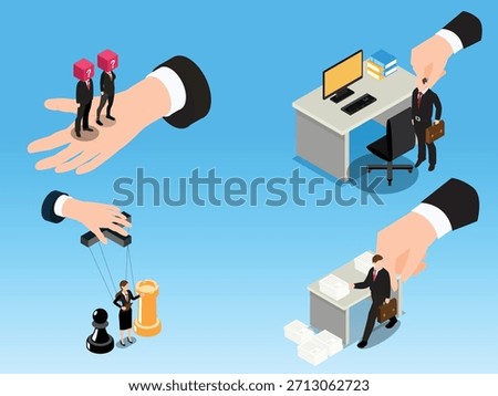 Isometric Set of Corporate Power Dynamics and Business Control Metaphors 3d isometric vector illustration