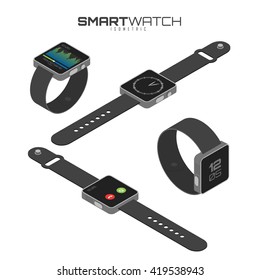 Isometric set of different types of smart watches. Innovation  future technologies. Isolated on white background for your projects and info graphics