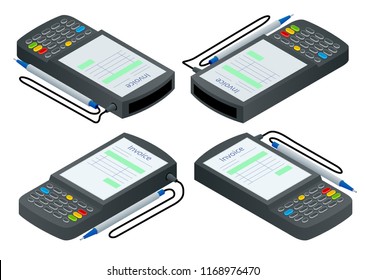 Isometric set of Electronic proof of delivery software is designed to streamline the real-time delivery process for deliveryman. Vector illustration