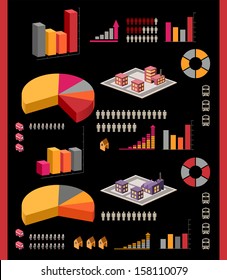 Isometric set of elements for info graphic on black