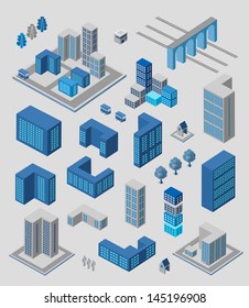 Isometric set of elements for info graphics on gray