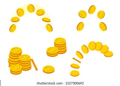 Isometric set of Gold Coins isolated on white background. Gold money.