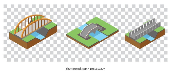 isometric set of highway bridges, vector illustrations