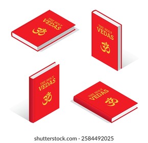 Isometric set of the holy vedas. Hinduism's holy book. Isolated vector illustration for banner, poster, presentation, infographic,  web, apps, and other uses.