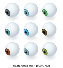 Isometric set of humans and abstract eyes. Realistic Eyes icons.