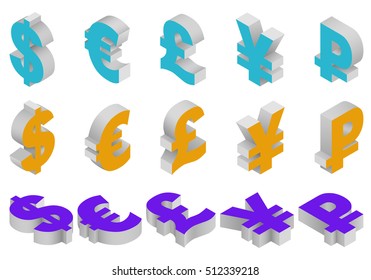 白い背景にドル ポンド ユーロ 円 ルーブルなど 世界の通貨記号のアイコンセット ベクター画像3dイラスト のベクター画像素材 ロイヤリティフリー