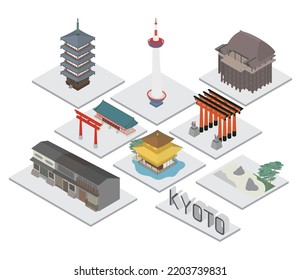 It is an isometric set illustration of a famous sightseeing spot in Kyoto.