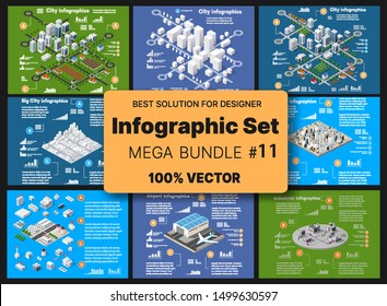 Isometric set infographics concept of blocks module of areas of the building construction and designing of the perspective city of design of the urban environment