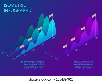 Isometric set of infographics with data financial graphs or diagrams, information data statistic and design elements