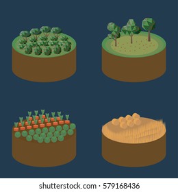 Isometric set with insulated plates of different fields vector illustration