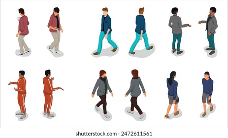 isometric set of man people pose activity