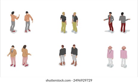 isometric set of man people standing pose activity with casual wear