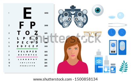 Isometric set of Ophthalmology and eye care icons. Medical helth equipment. Check eyesight for eyeglasses diopter.