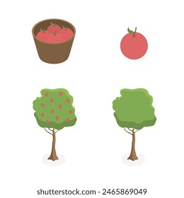 Isometric set of park plants with green trees and harvest isolated vector icons.