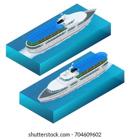 Isometric set of pleasure boat. Flat vector illustration of  pleasure boat tourist yacht to travel by sea transport