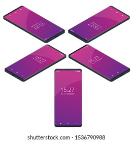 Isometric Set of Realistic smartphone mockup. Template for infographics or presentation. Digital gadget, isolated on a white background.