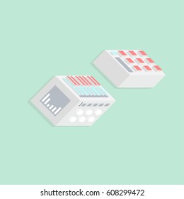 Isometric set of recording studio icons. Dj, Keyboard, Pad and Controller.