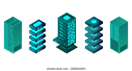 isometrisches Set-Server-System einzeln auf Hintergrund