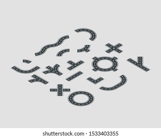 Isometric set street and road vector template isolated on background.