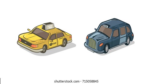 Isometric set of taxi car vector illustrations  on white background