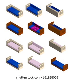 Isometric set vector modern style of a sofa. An element of design of the website and shop selling furniture, for leaflets, games, booklets.