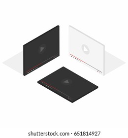 Isometric set of video player interface for web and mobile apps. Video player concept. Vector