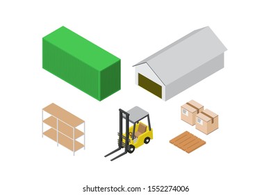 isometric set of warehouse process. vector illustrations