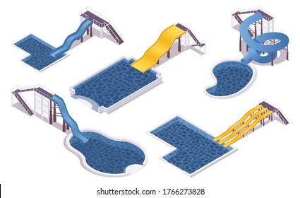 Conjunto isométrico de toboganes de agua con piscinas. Para hoteles, parques acuáticos, villas y parques acuáticos. 3.ª colección