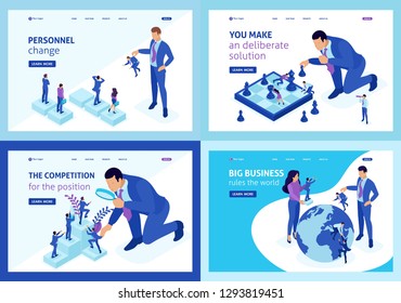 Isometric Set Website Template Landing page concept big business, personal change.