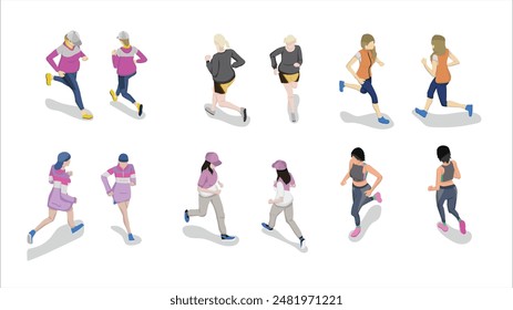 conjunto isométrico de mujeres personas corriendo actividad de pose