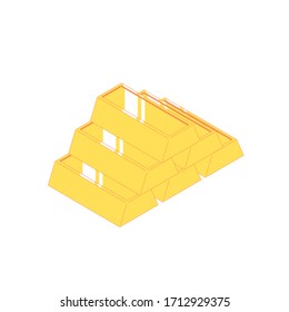 Juegos isométricos de oro. Ilustración vectorial de barras doradas brillantes aisladas sobre fondo blanco. Moneda fija para el concepto financiero y de inversión