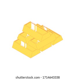Isometric sets of golden. Vector illustration of shining gold bars isolated on white background. Flat currency for financial and investment concept